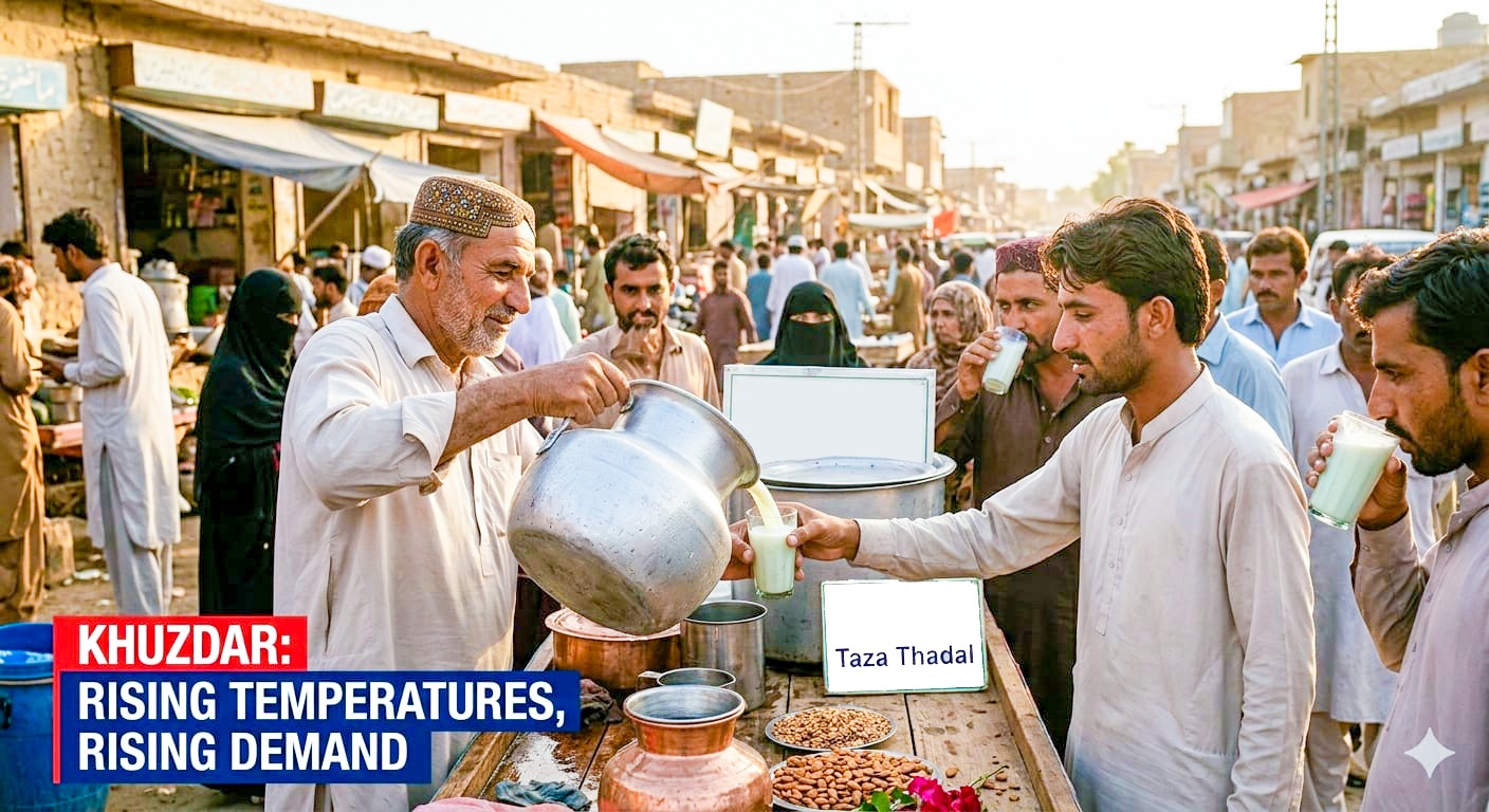 خضدار میں گرمی کی شدت برقرار، تھادل اور ٹھنڈے مشروبات کی مانگ میں اضافہ